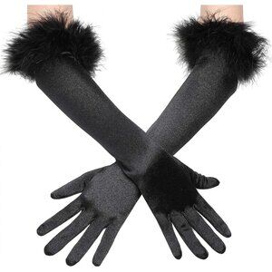 Women's Halloween Black Costume Vintage Cosplay Fancy Dress Party Long Gloves